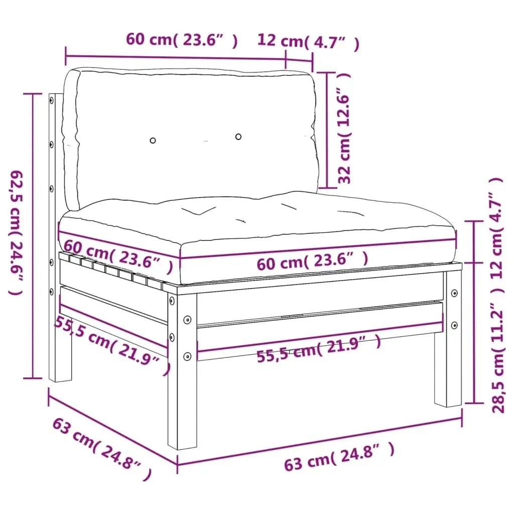 Garden Sofa Armless with Cushions 2 pcs Impregnated Wood Pine 838164