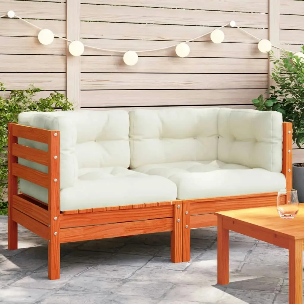 Garden Sofa Corner with Cushions 2 pcs Wax Brown Solid Wood Pine 838154