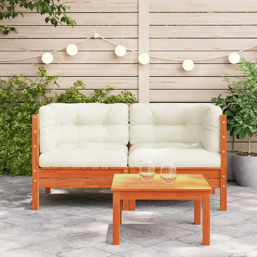 Garden Sofa Corner with Cushions 2 pcs Wax Brown Solid Wood Pine 838154