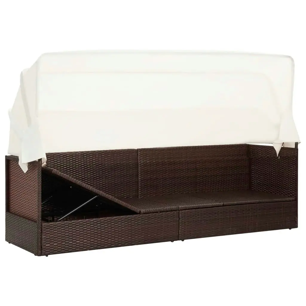 Garden Sofa with Canopy Poly Rattan Brown 310075