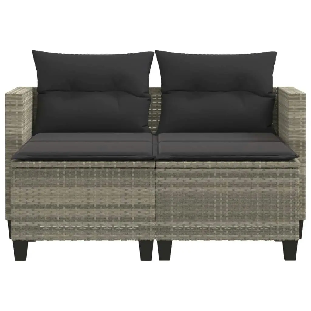 Garden Sofa 2-Seater with Stools Light Grey Poly Rattan 365796