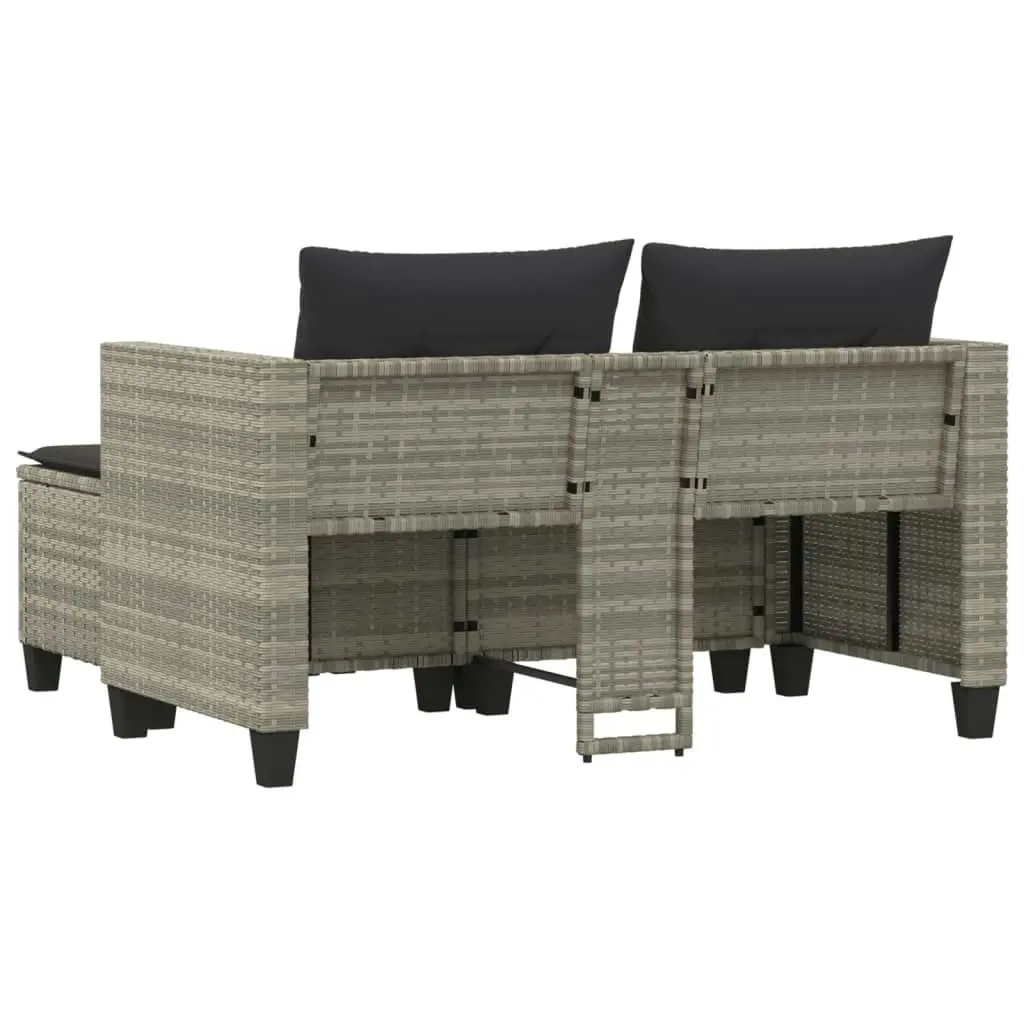 Garden Sofa 2-Seater with Stools Light Grey Poly Rattan 365796