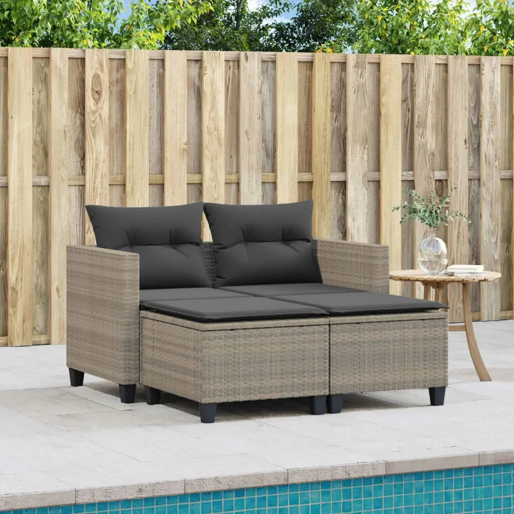 Garden Sofa 2-Seater with Stools Light Grey Poly Rattan 365796