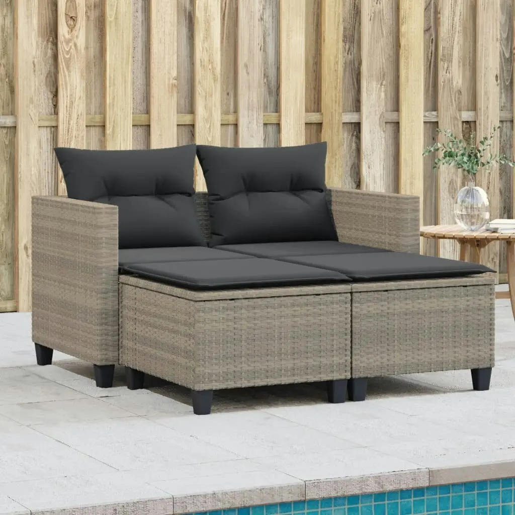 Garden Sofa 2-Seater with Stools Light Grey Poly Rattan 365796