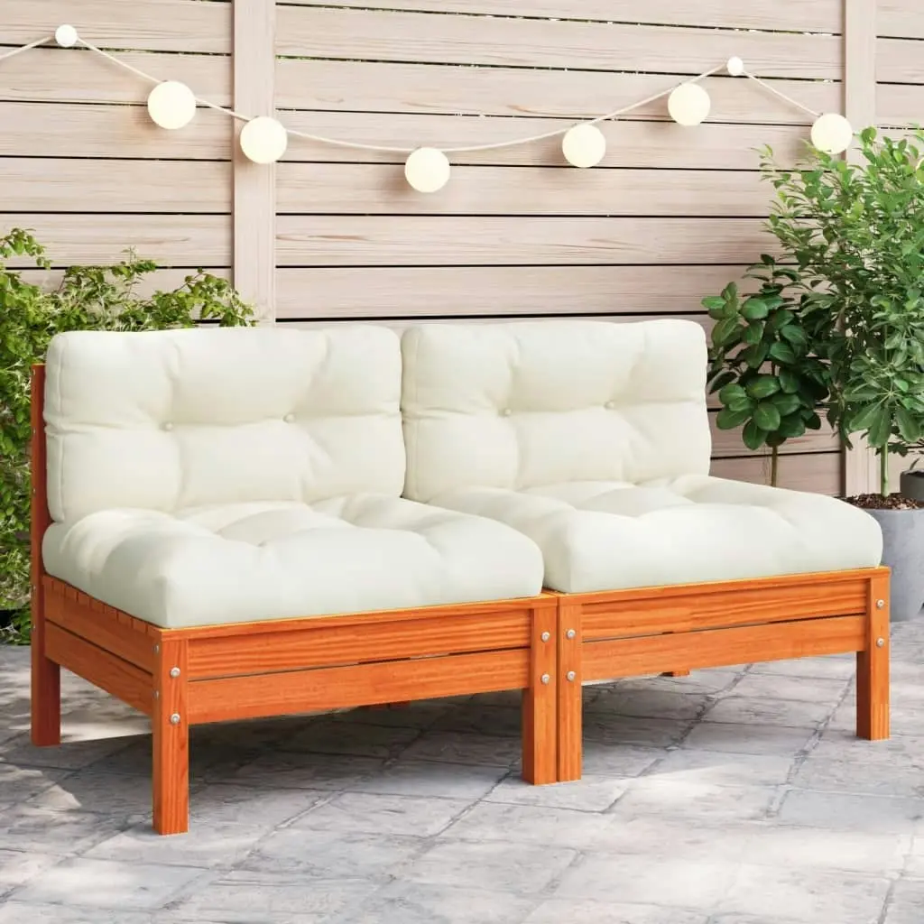 Garden Sofa Armless with Cushions Wax Brown Solid Wood Pine 838158