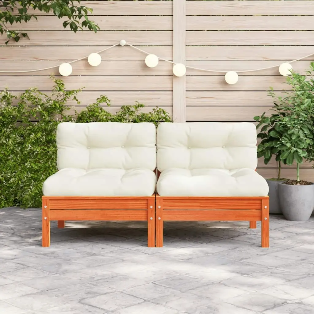 Garden Sofa Armless with Cushions Wax Brown Solid Wood Pine 838158