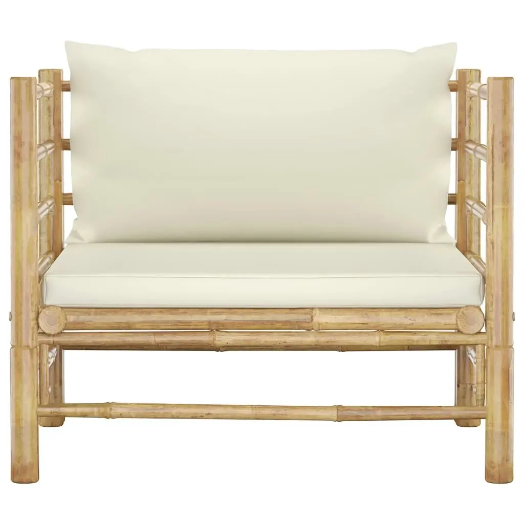 Garden Sofa with Cream White Cushions Bamboo 313148