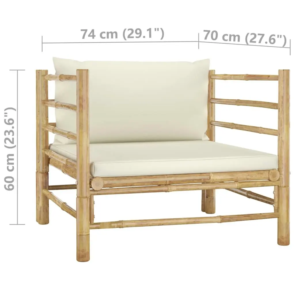 Garden Sofa with Cream White Cushions Bamboo 313148