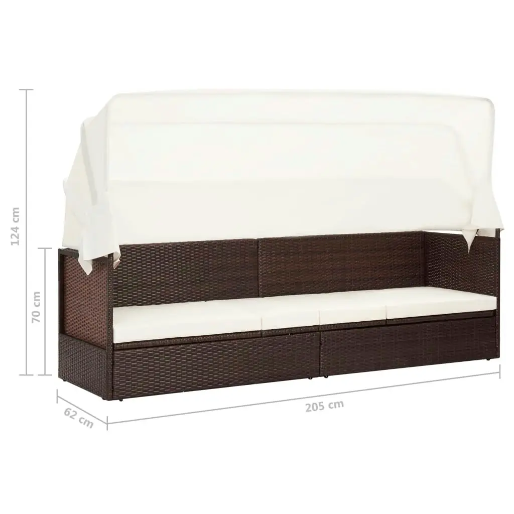 Garden Sofa with Canopy Poly Rattan Brown 49394