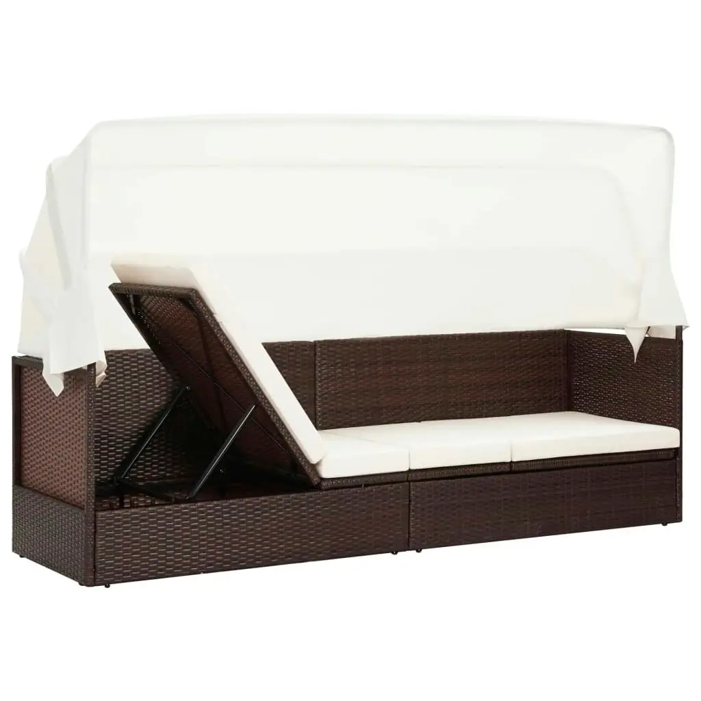 Garden Sofa with Canopy Poly Rattan Brown 49394