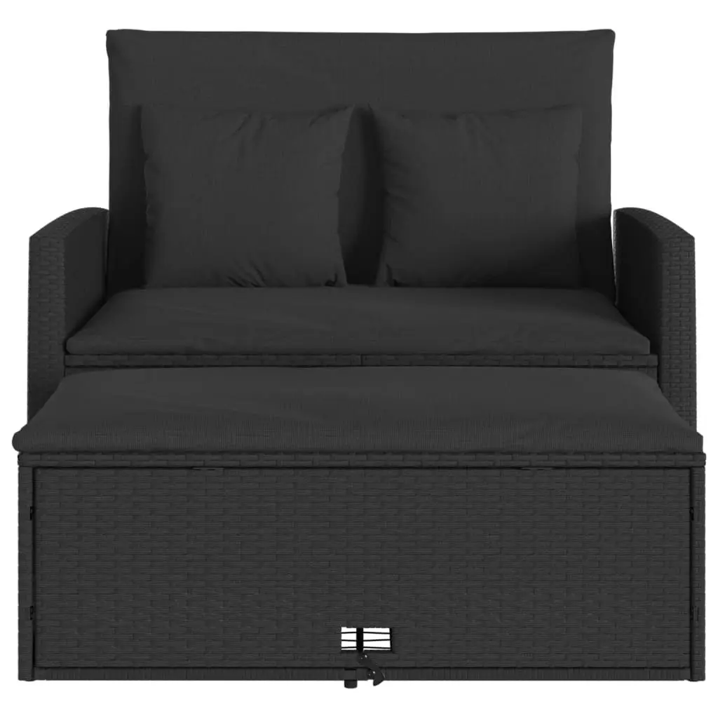 Garden Sofa with Cushions 2-Seater Black Poly Rattan 365132