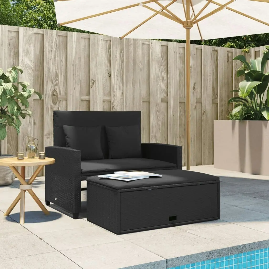 Garden Sofa with Cushions 2-Seater Black Poly Rattan 365132