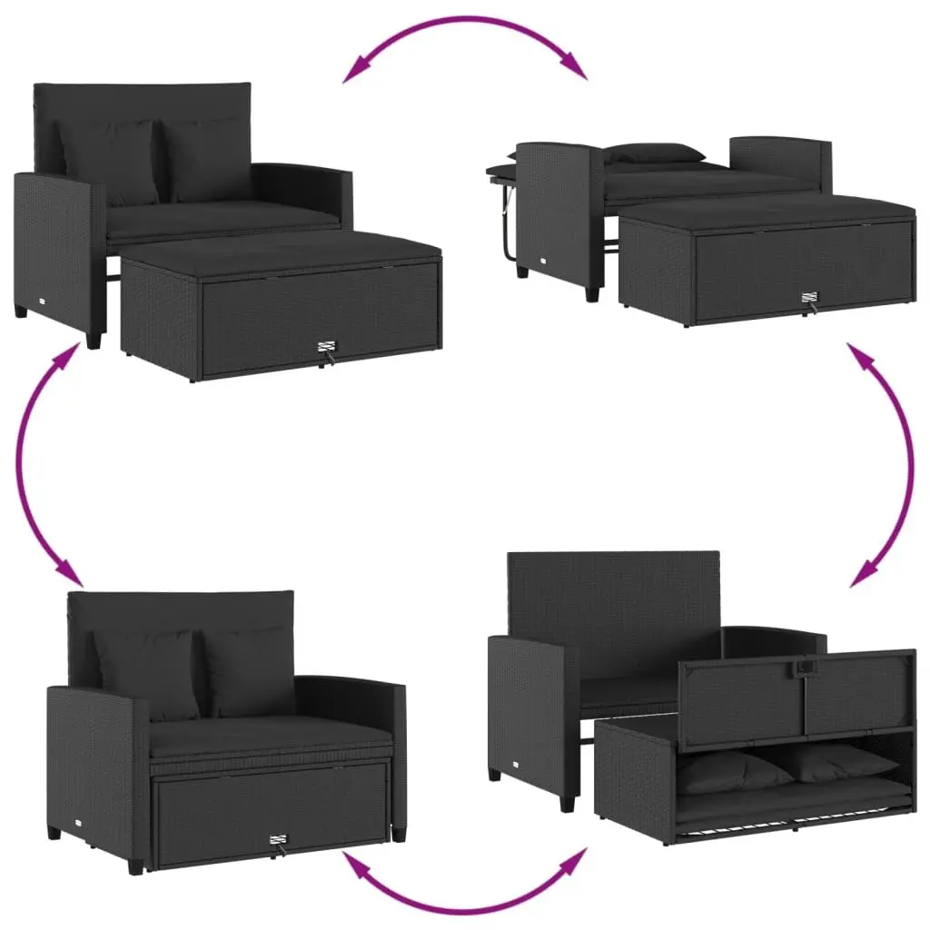 Garden Sofa with Cushions 2-Seater Black Poly Rattan 365132