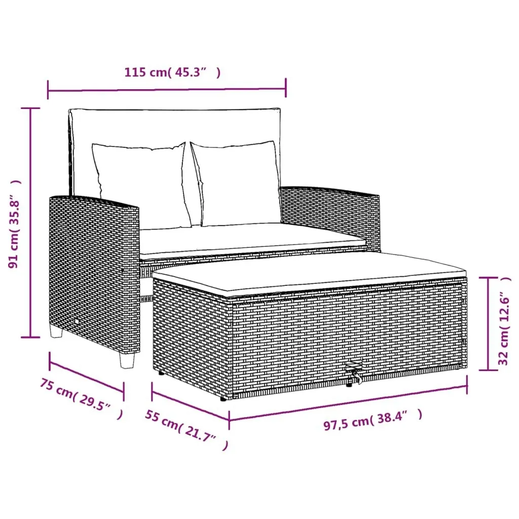 Garden Sofa with Cushions 2-Seater Black Poly Rattan 365132