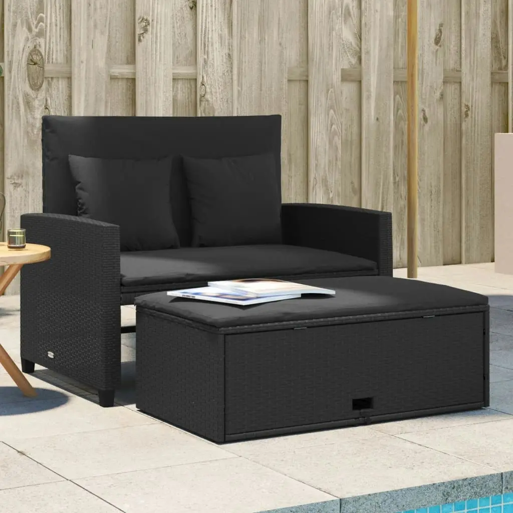 Garden Sofa with Cushions 2-Seater Black Poly Rattan 365132