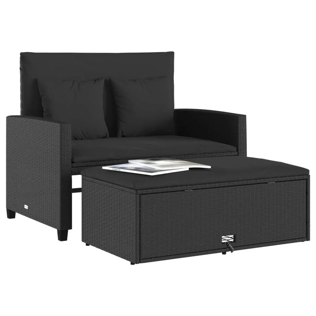 Garden Sofa with Cushions 2-Seater Black Poly Rattan 365132