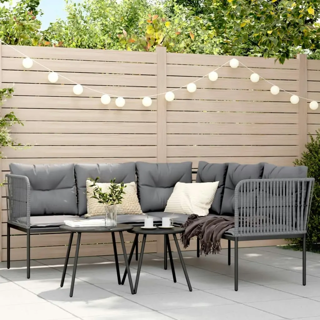 Garden Sofa with Cushions L-shaped Black Steel and Textilene 4008111