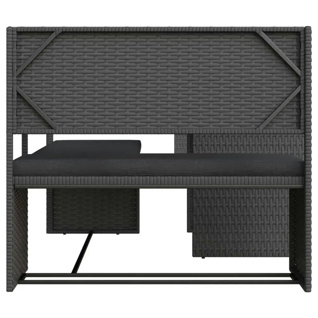 Garden Sofa with Table and Cushions L-Shaped Black Poly Rattan 362347