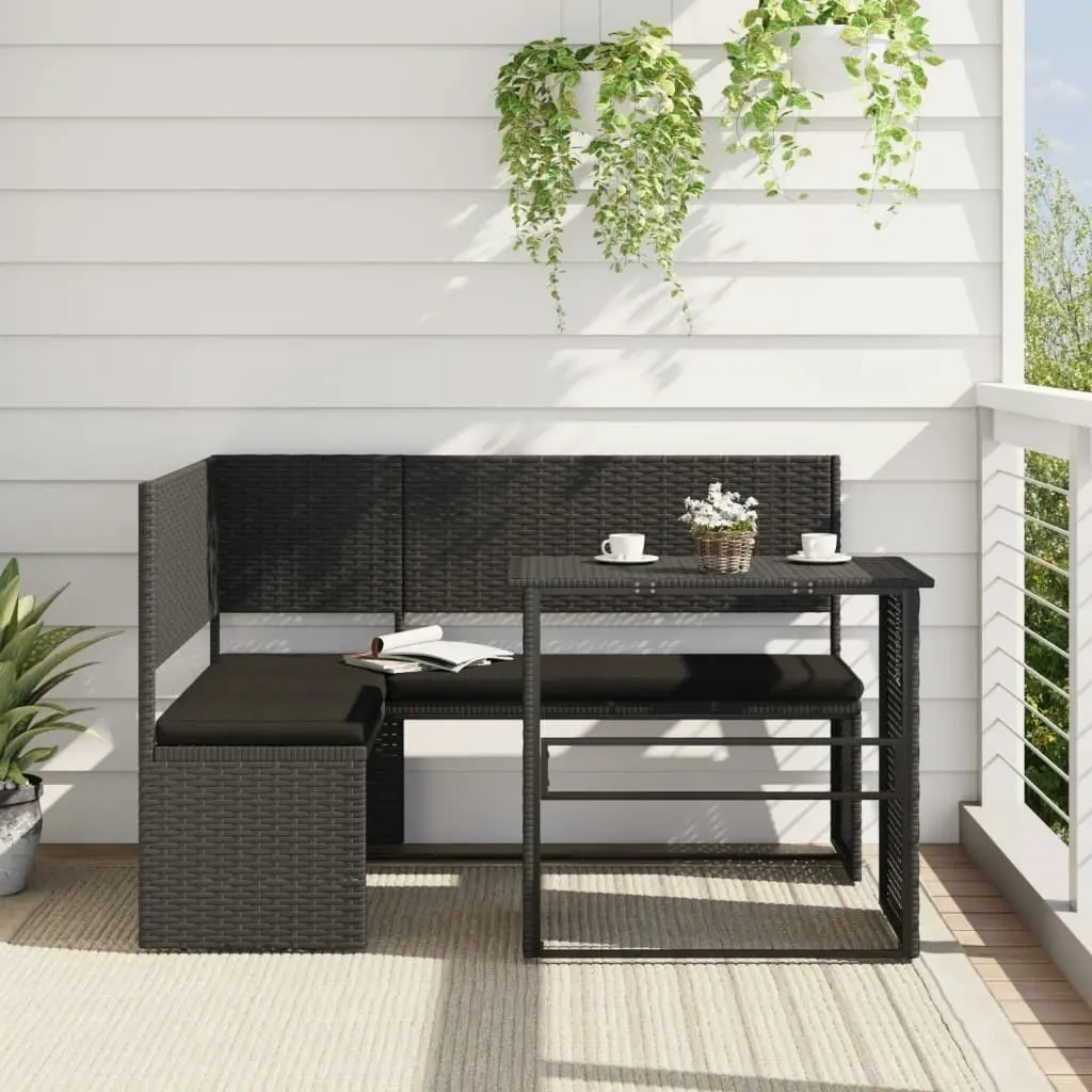 Garden Sofa with Table and Cushions L-Shaped Black Poly Rattan 362347