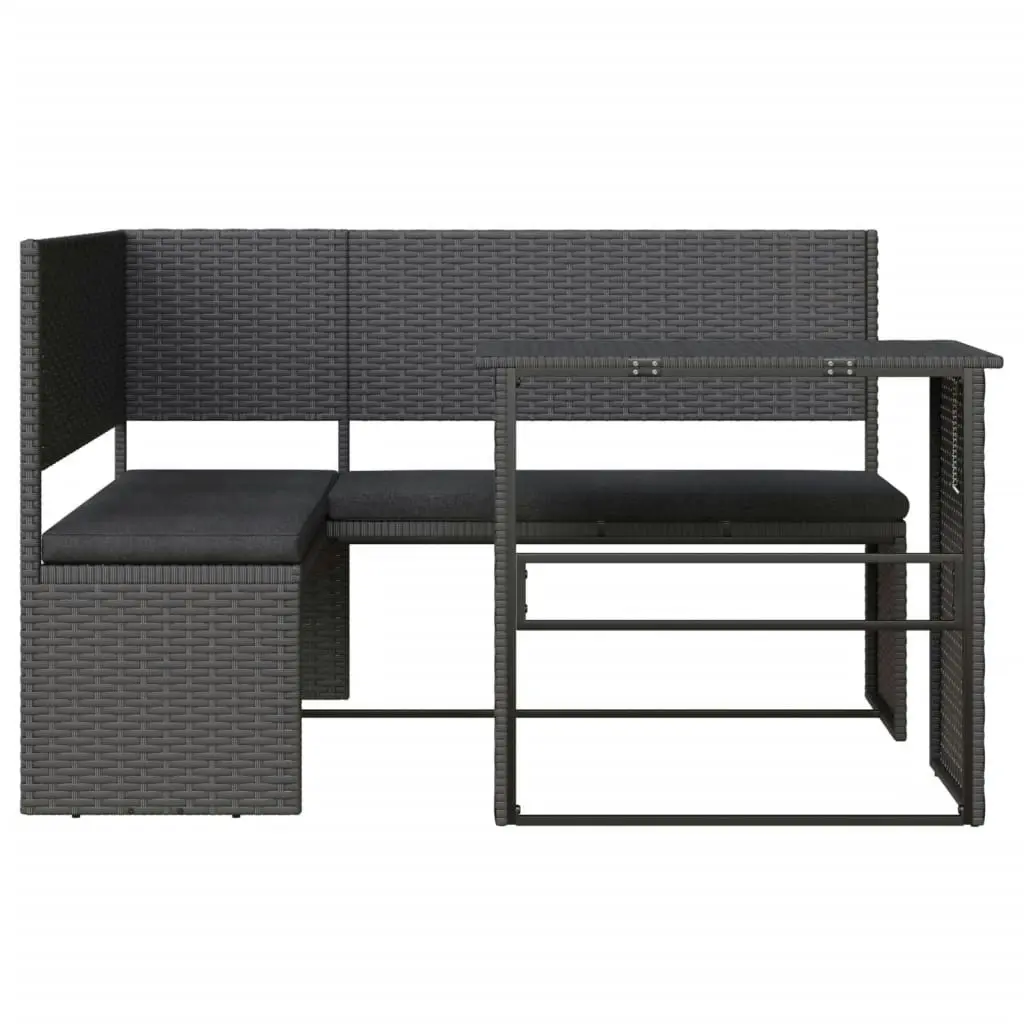 Garden Sofa with Table and Cushions L-Shaped Black Poly Rattan 362347