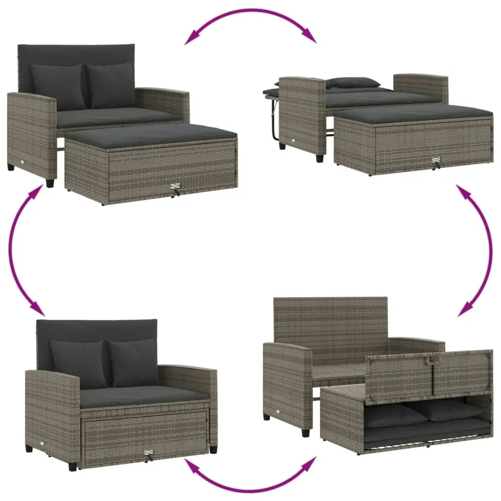 Garden Sofa with Cushions 2-Seater Grey Poly Rattan 365134