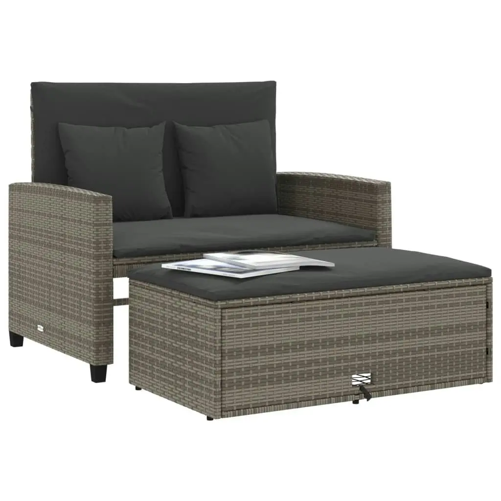 Garden Sofa with Cushions 2-Seater Grey Poly Rattan 365134