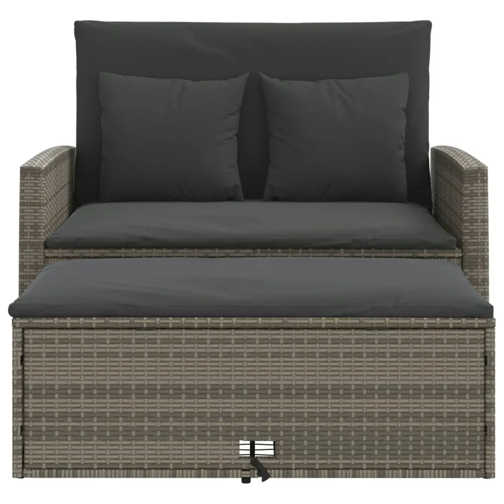 Garden Sofa with Cushions 2-Seater Grey Poly Rattan 365134