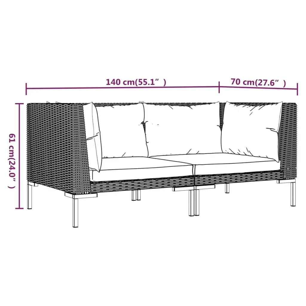 Garden Sofas 2pcs with Cushions Half Round Poly Rattan 318604