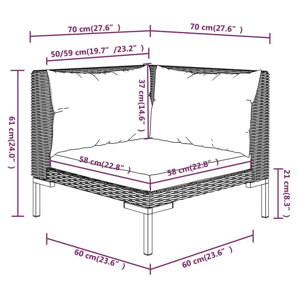 Garden Sofas 2pcs with Cushions Half Round Poly Rattan 318604