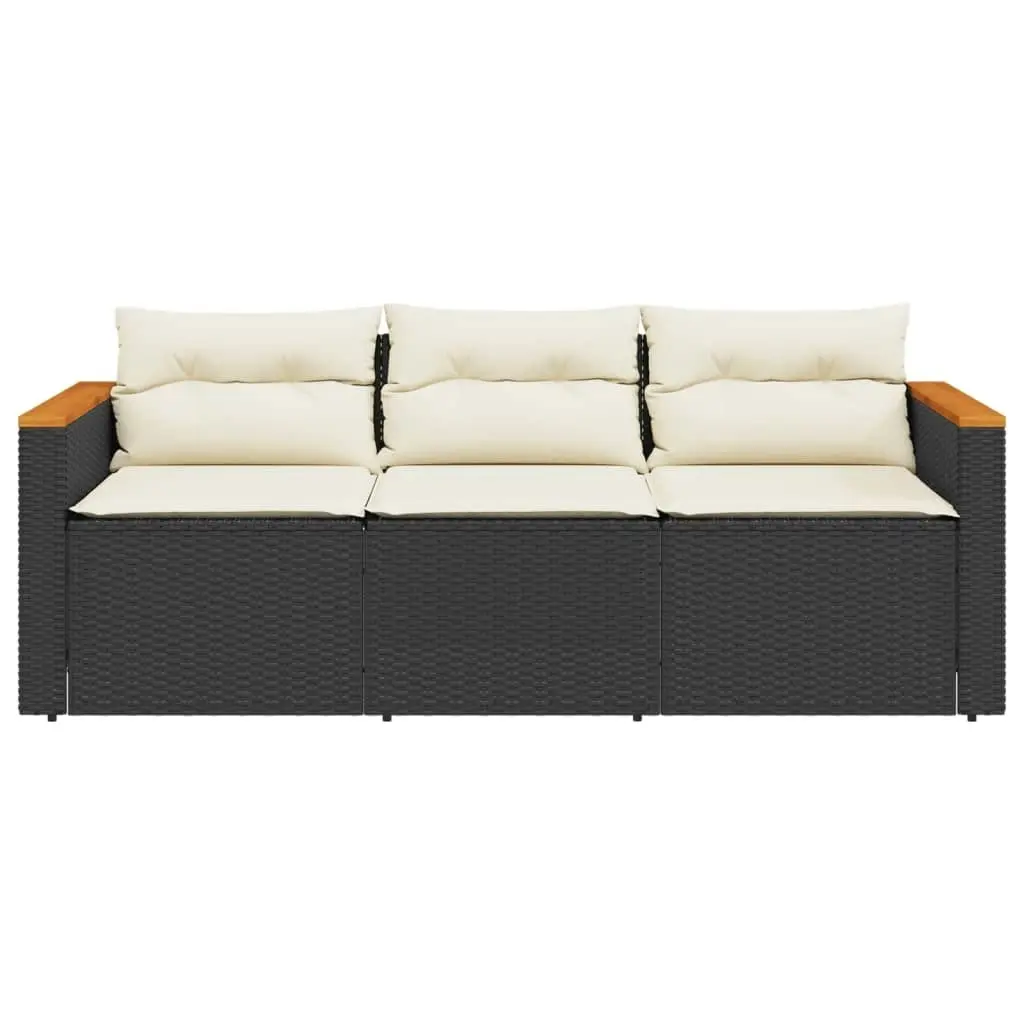 Garden Sofa with Cushions 3-Seater Black Poly Rattan 365829