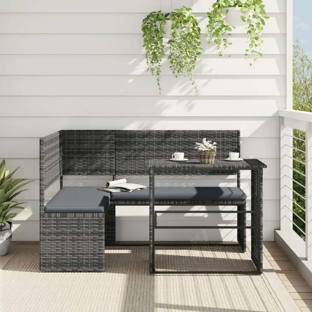 Garden Sofa with Table and Cushions L-Shaped Grey Poly Rattan 362348