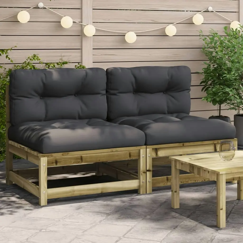 Garden Sofas Armless with Cushions 2 pcs Impregnated Wood Pine 838092