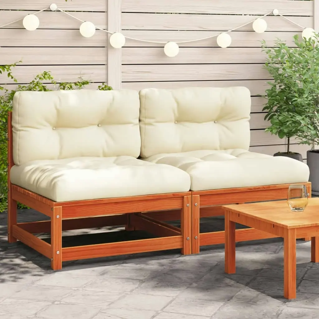 Garden Sofas Armless with Cushions 2 pcs Wax Brown Solid Wood Pine 838090