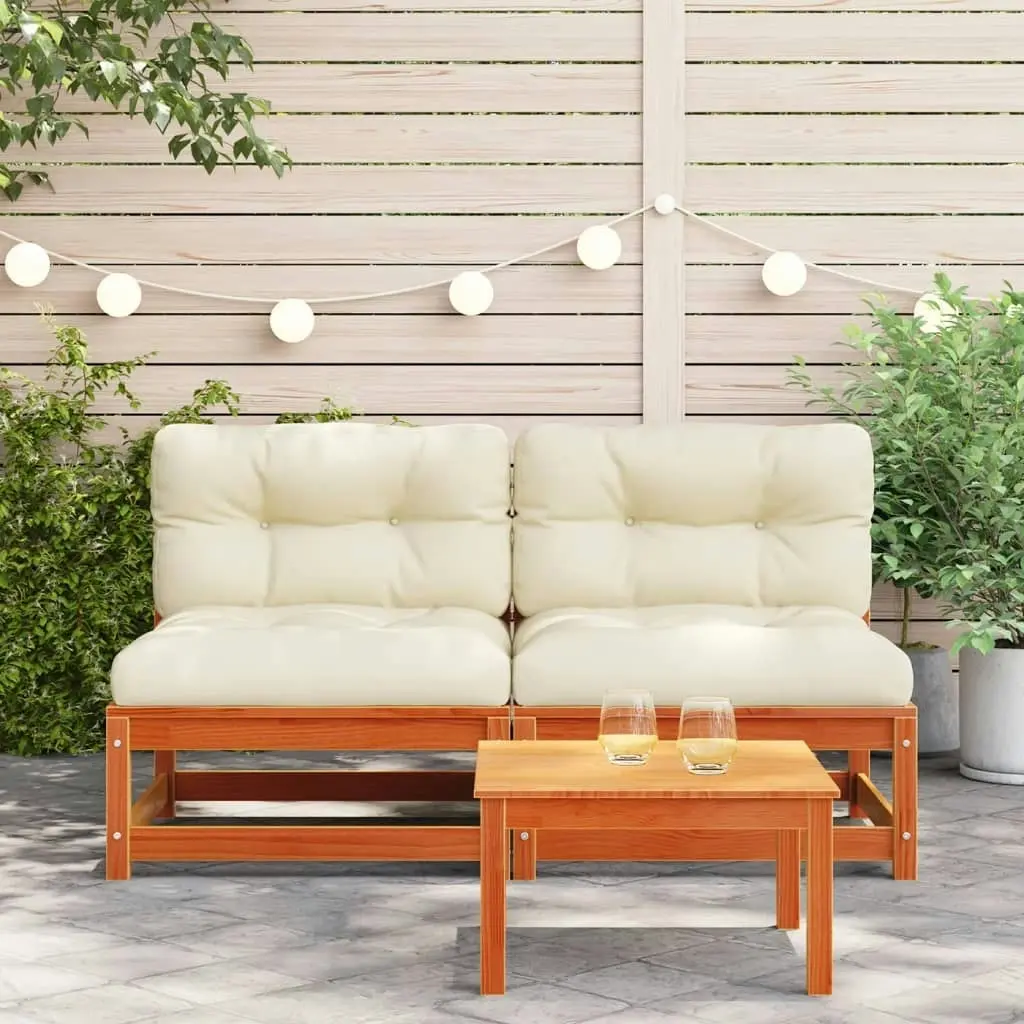 Garden Sofas Armless with Cushions 2 pcs Wax Brown Solid Wood Pine 838090