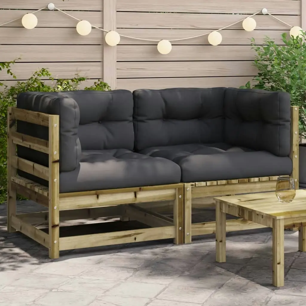 Garden Sofas Corner with Cushions 2 pcs Impregnated Wood Pine 838076