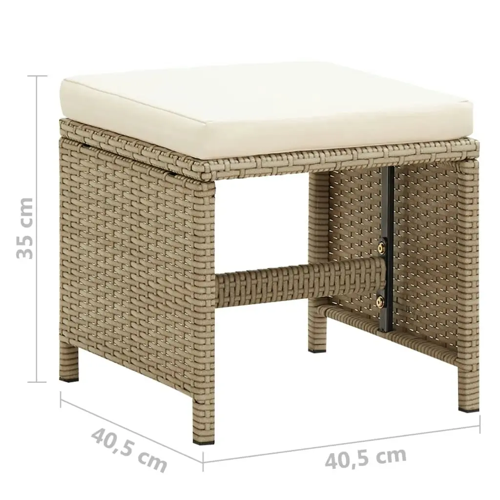 Garden Stools 4 pcs with Cushions Poly Rattan Beige 316779