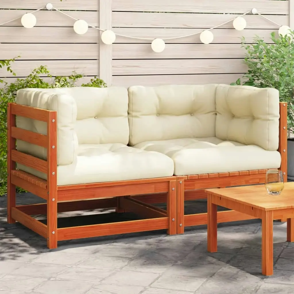 Garden Sofas Corner with Cushions 2 pcs Wax Brown Solid Wood Pine 838074