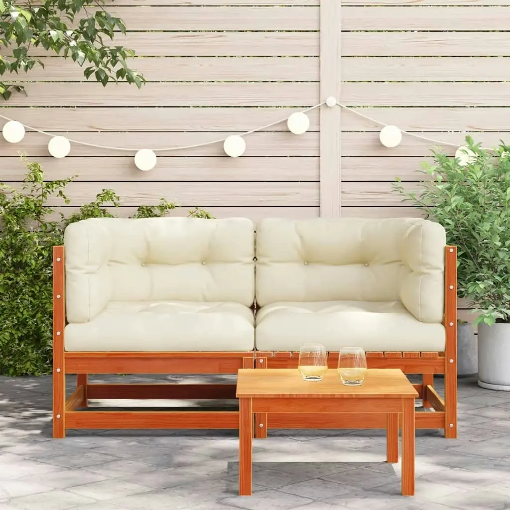 Garden Sofas Corner with Cushions 2 pcs Wax Brown Solid Wood Pine 838074