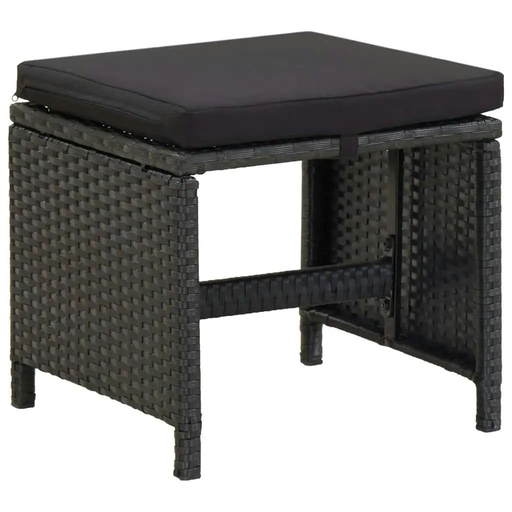 Garden Stools with Cushions 2 pcs Poly Rattan Black 316758