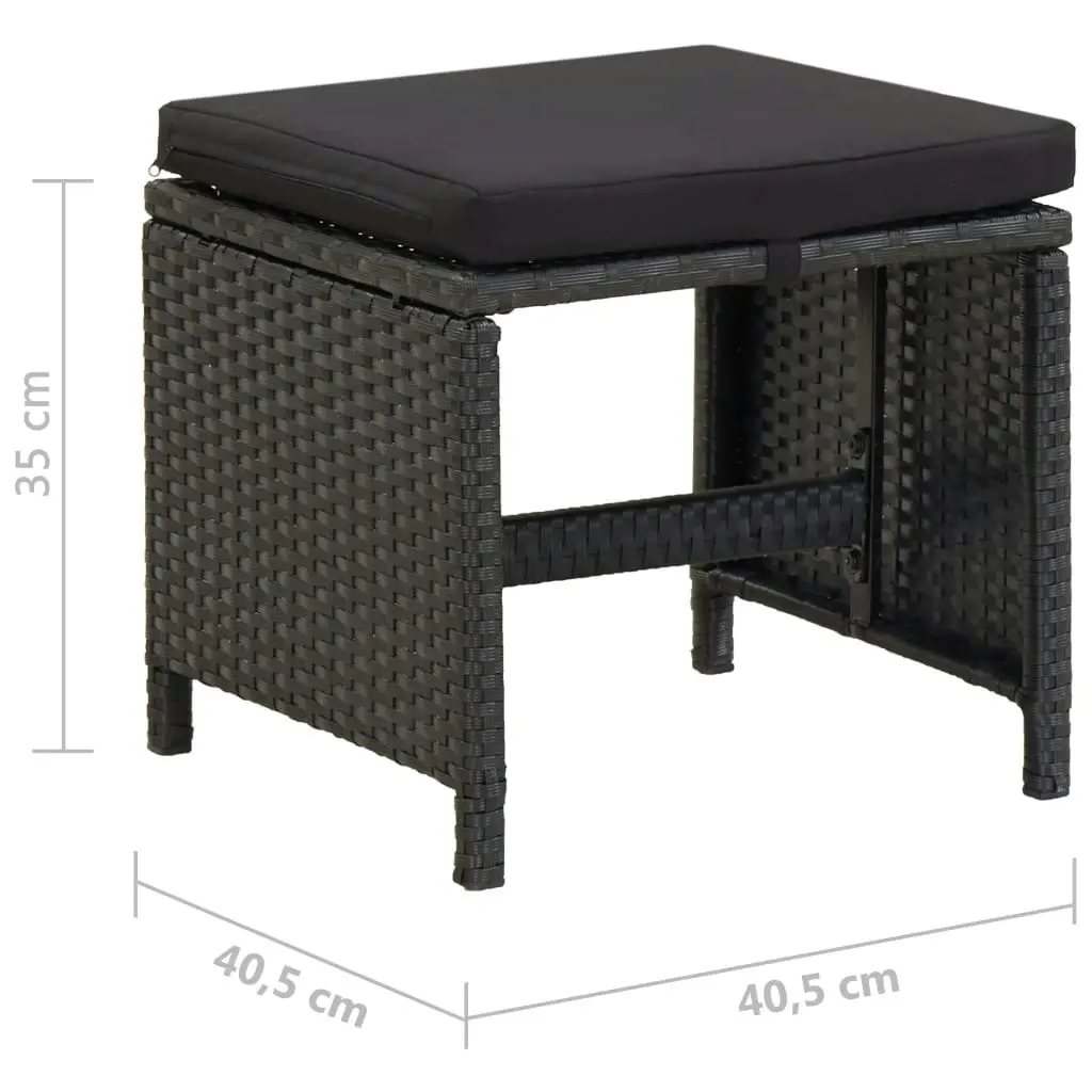 Garden Stools with Cushions 2 pcs Poly Rattan Black 316758