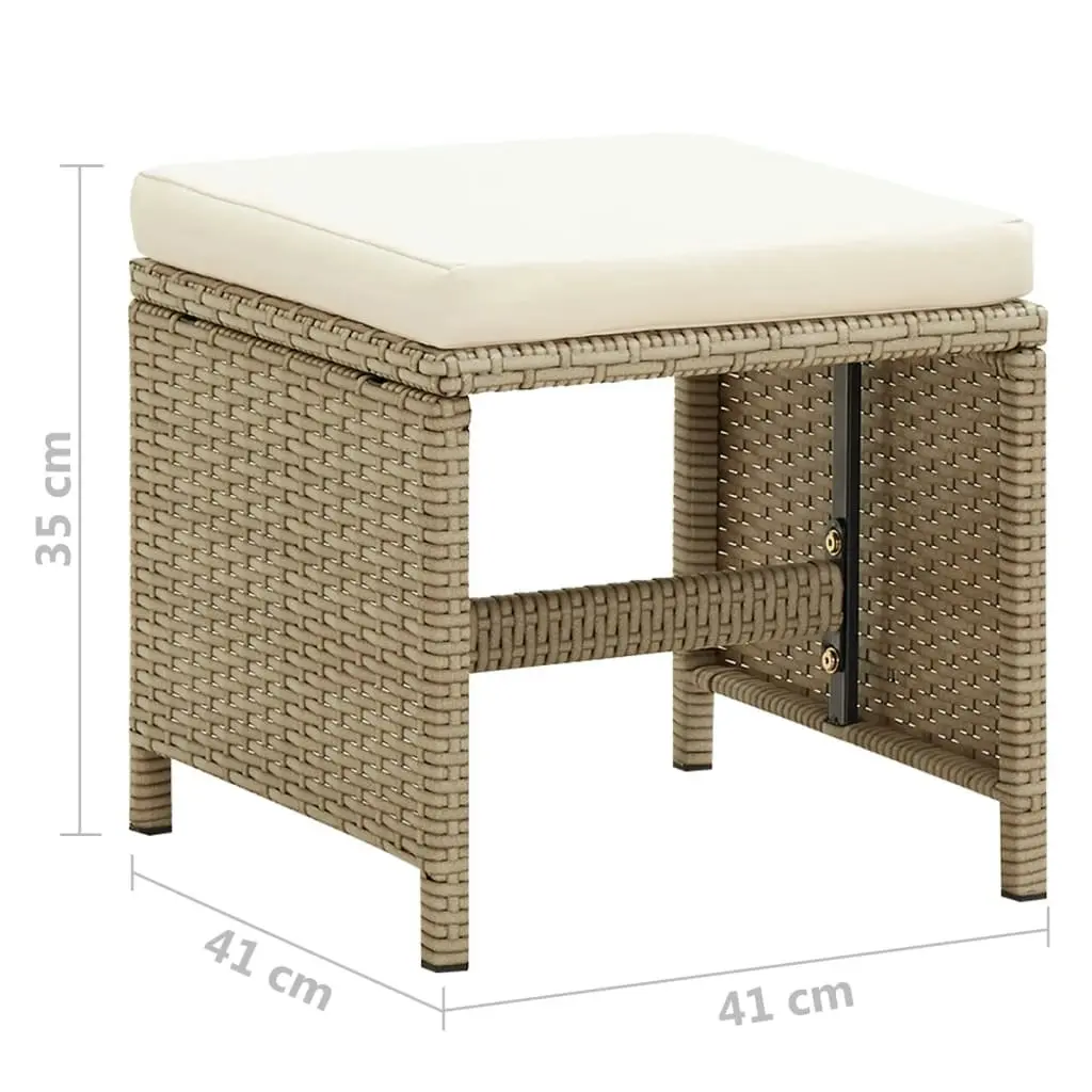 Garden Stools 2 pcs with Cushions Poly Rattan Beige 46418