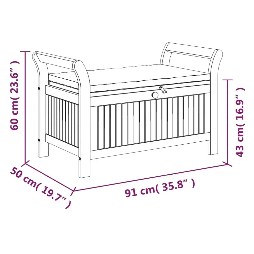 Garden Storage Bench with Cushion 91 cm Solid Wood Acacia 319716