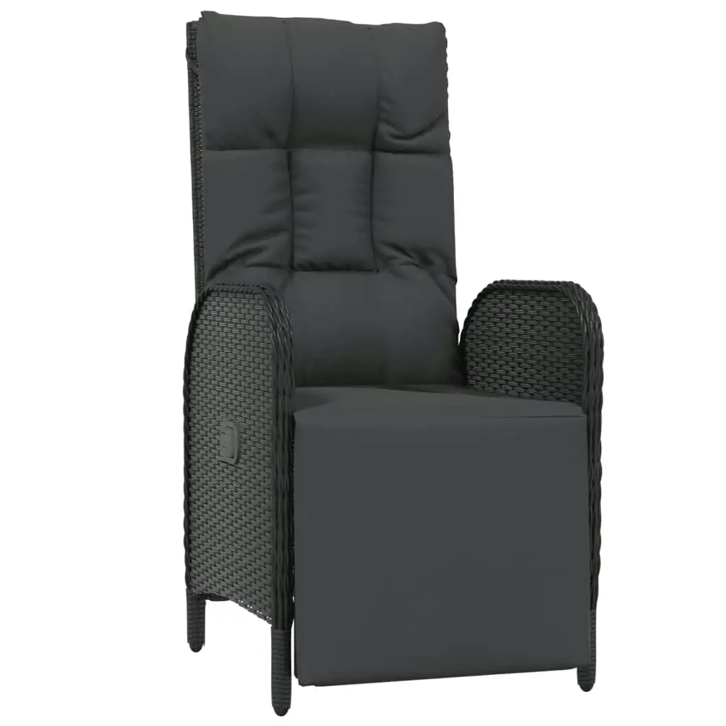 Garden Reclining Chairs 2 pcs with Table Black Poly Rattan 319910