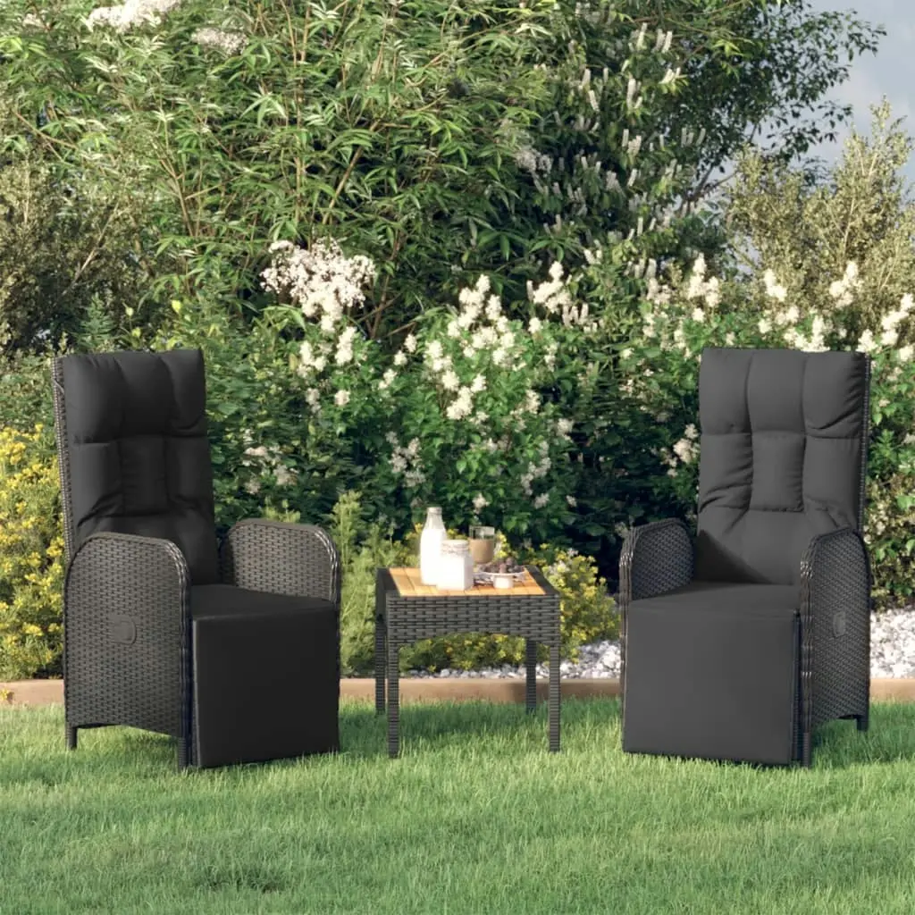 Garden Reclining Chairs 2 pcs with Table Black Poly Rattan 319910