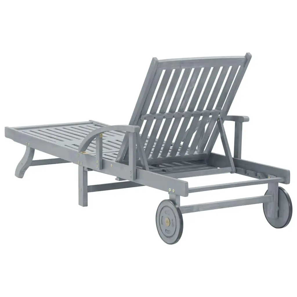 Garden Sun Lounger Grey Solid Acacia Wood 45939