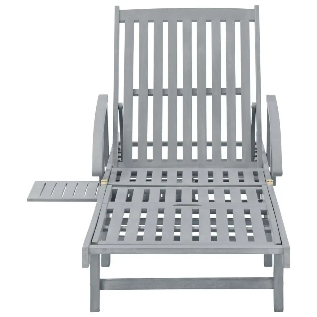 Garden Sun Lounger Grey Solid Acacia Wood 45939