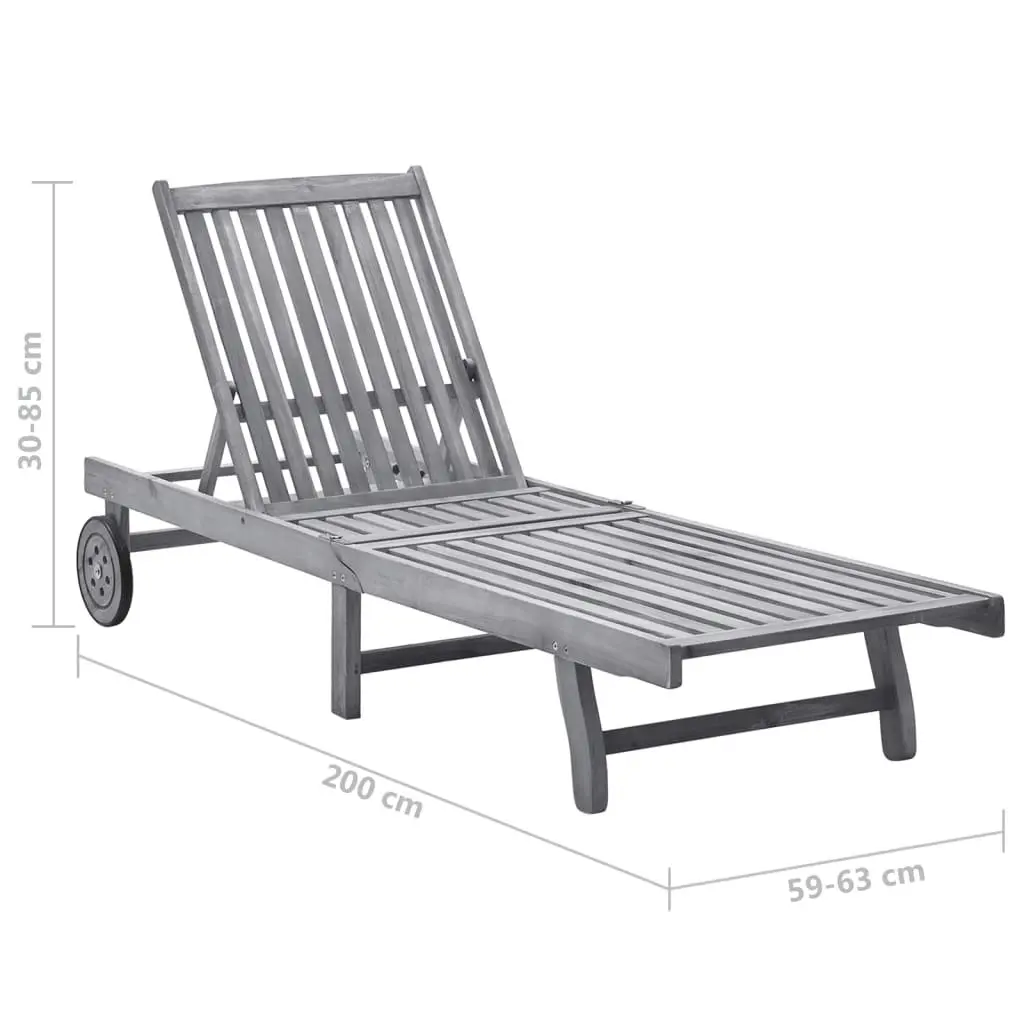 Garden Sun Lounger with Cushion Grey Solid Acacia Wood 3061366