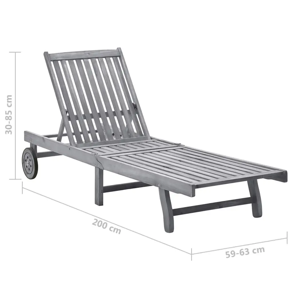 Garden Sun Lounger with Cushion Grey Solid Acacia Wood 3061364