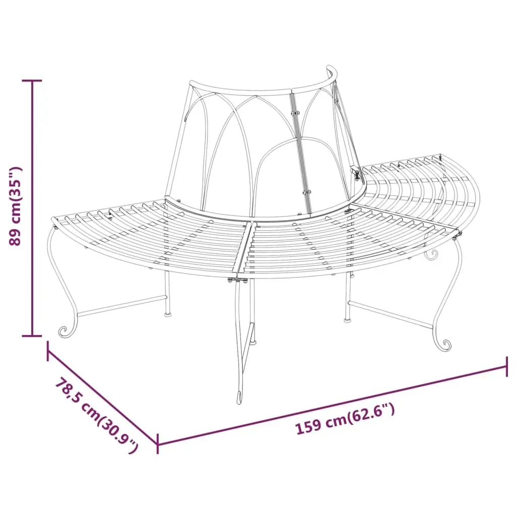 Half Round Tree Bench 2 pcs Ã˜159 cm Black Steel 3095717