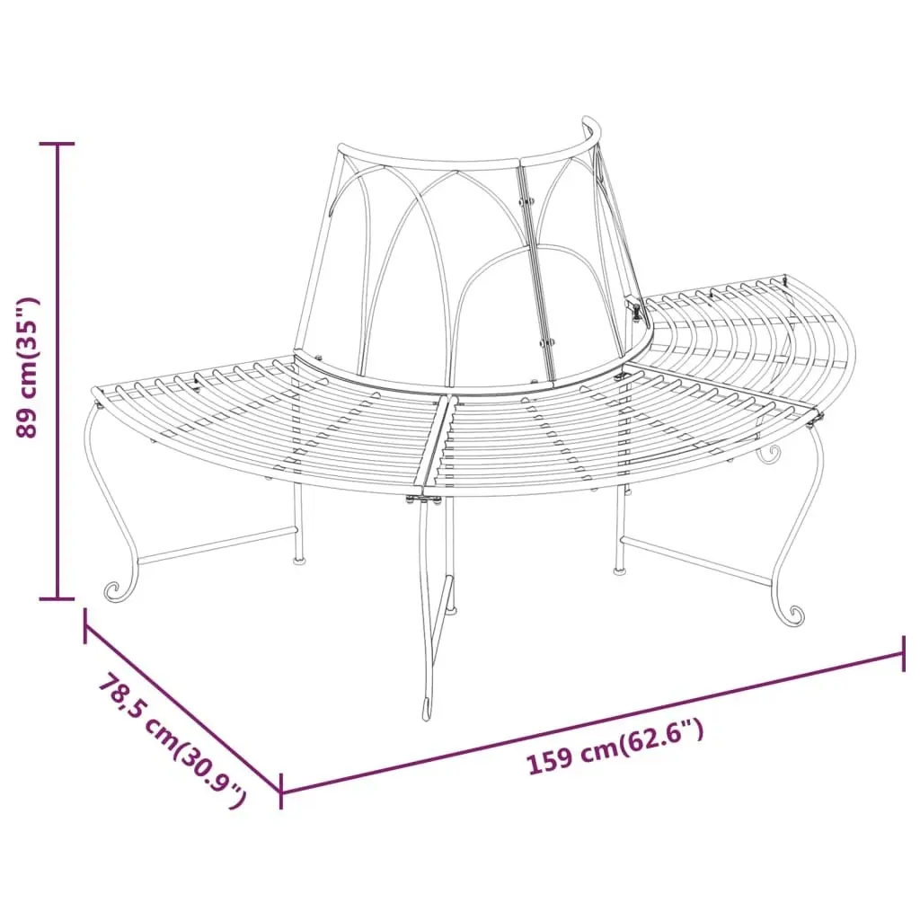 Half Round Tree Bench Ã˜159 cm Black Steel 318825